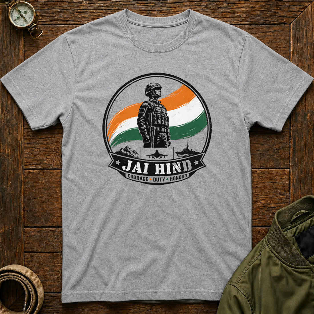 Jai Hind Army T-shirt Grey Melange