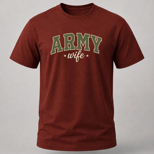 Army Wife Design T-shirt Brick Red