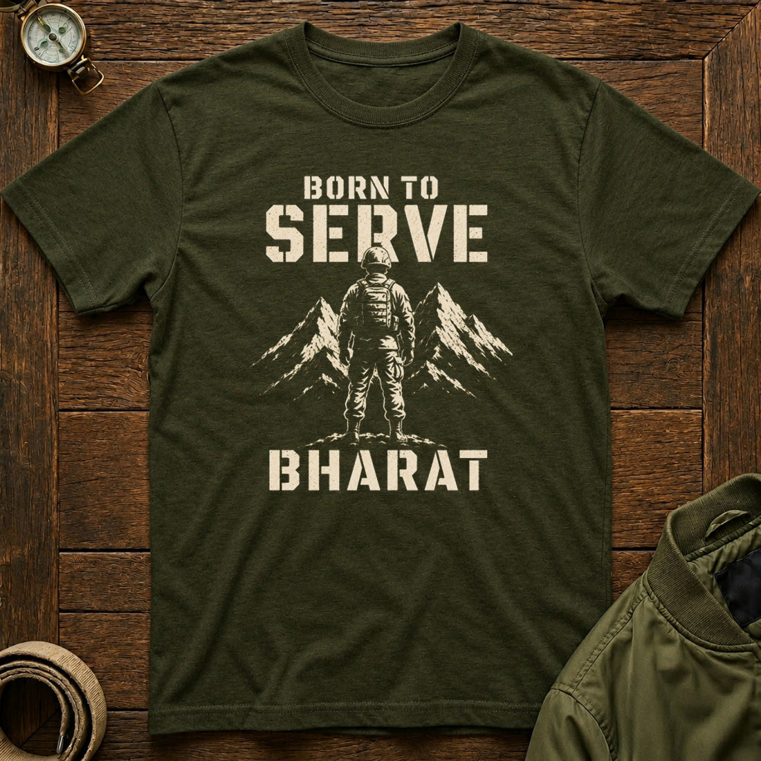 Born to Serve Bharat Olive Green