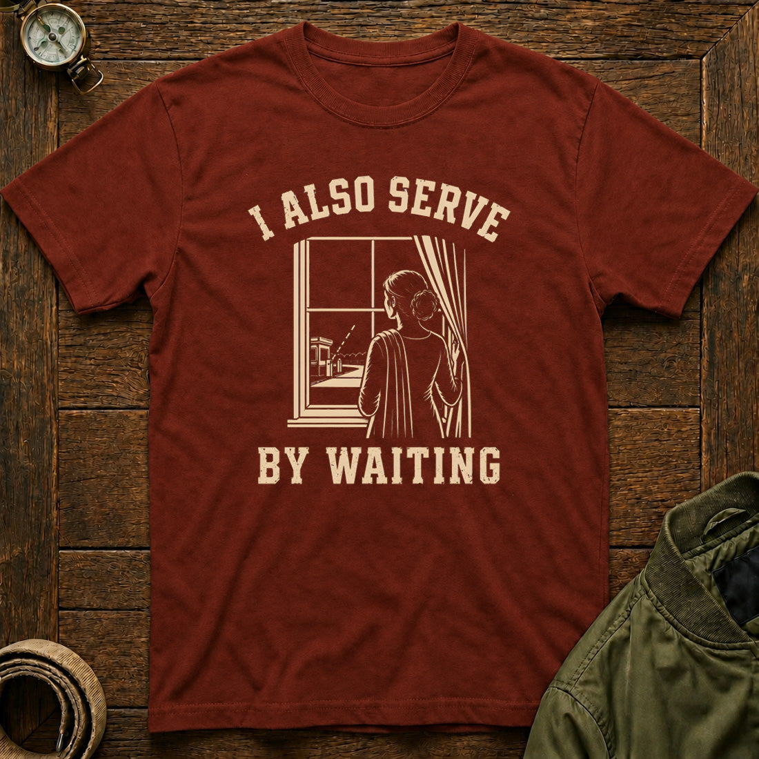 I Serve By Waiting Brick Red