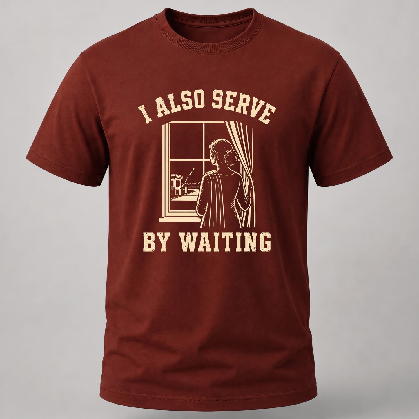 I Serve By Waiting Brick Red