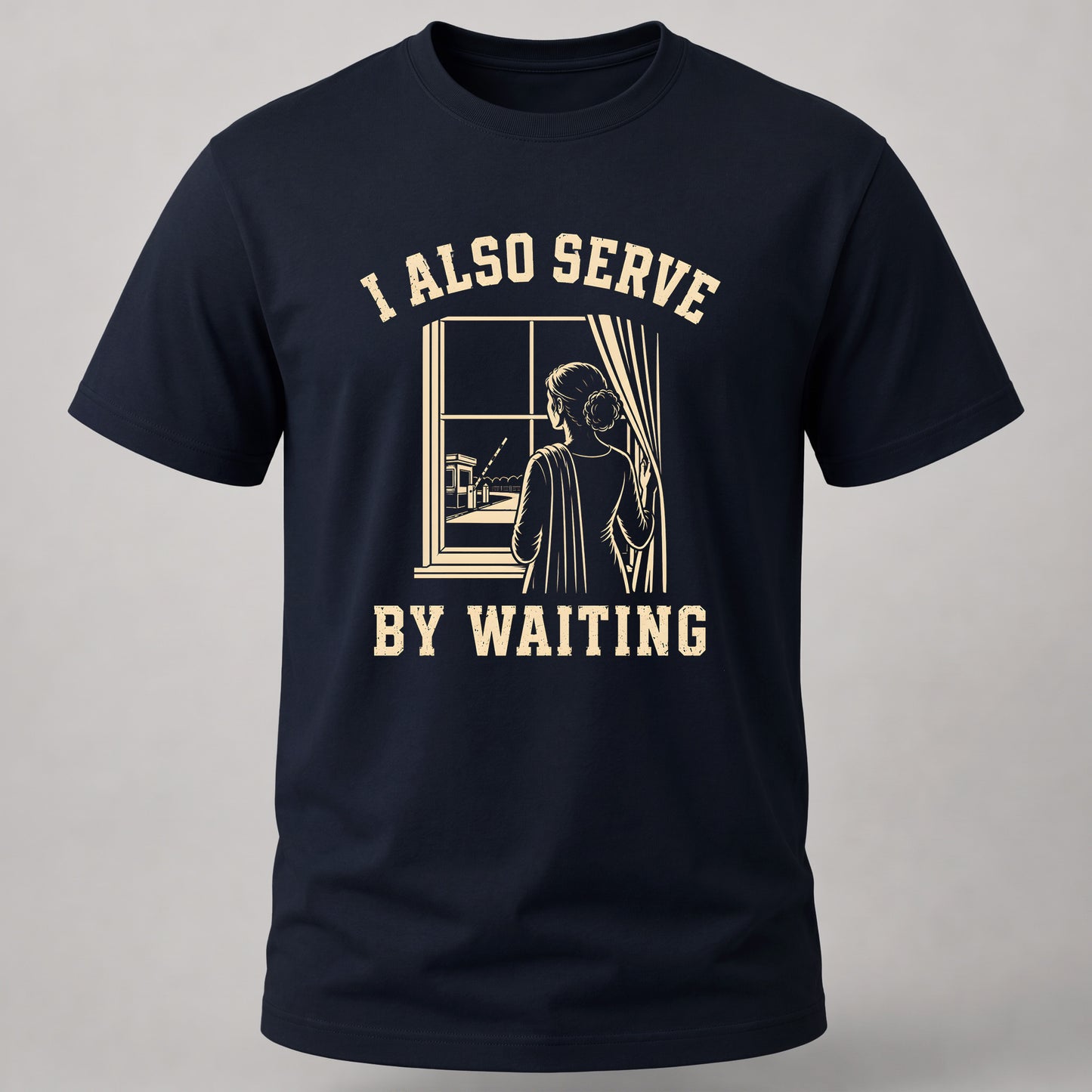 I Serve By Waiting Navy Blue