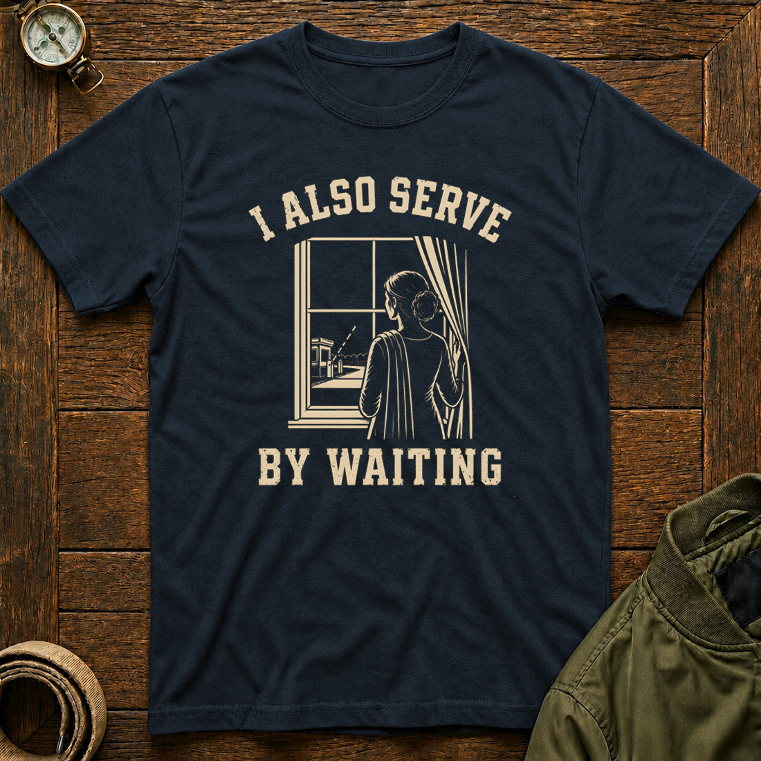 I Serve By Waiting Navy Blue