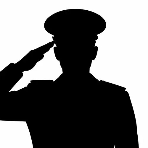 A silhouette of a Military man saluting