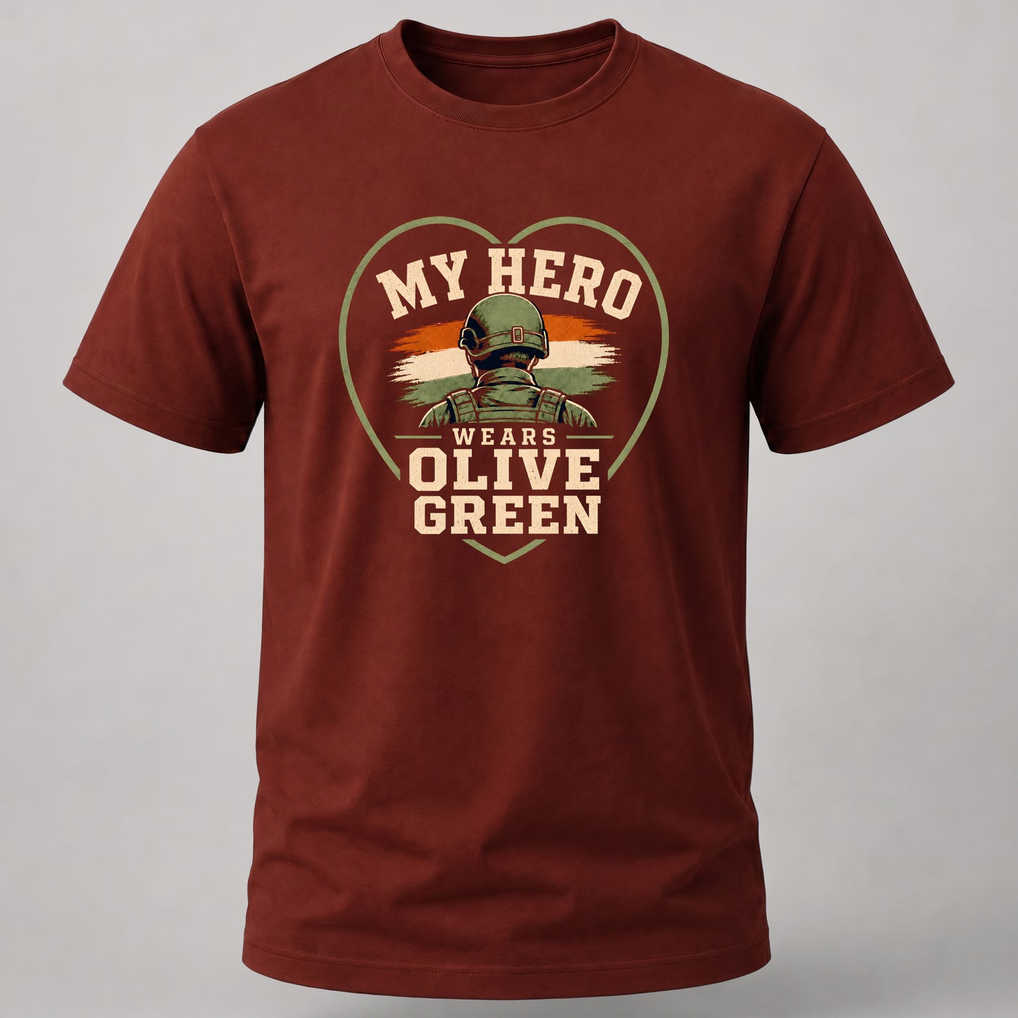 My Hero Wears Olive Green Brick Red