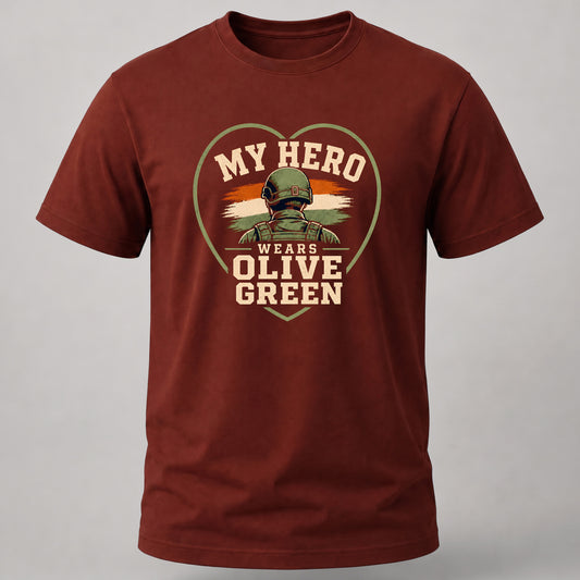 My Hero Wears Olive Green Brick Red