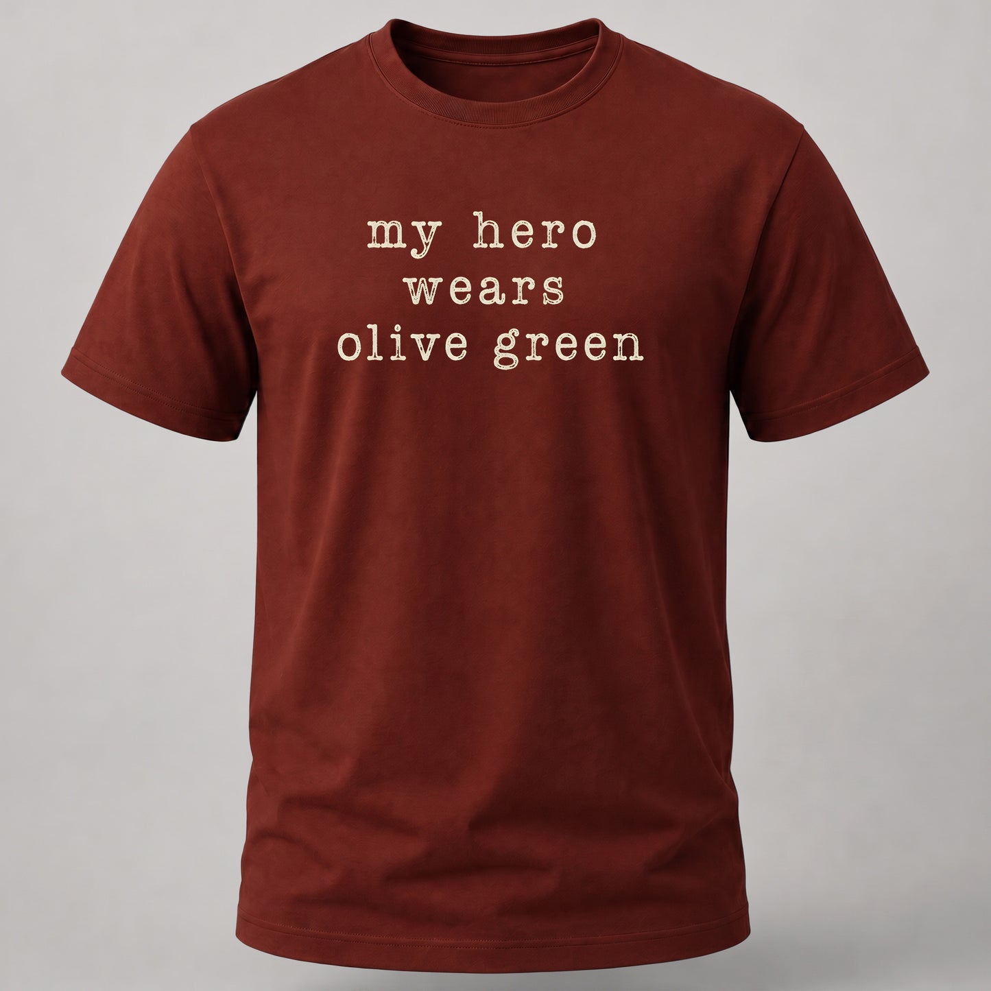 My Hero Wears Olive Green Brick Red