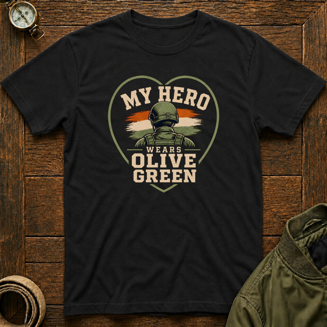 My Hero Wears Olive Green Black