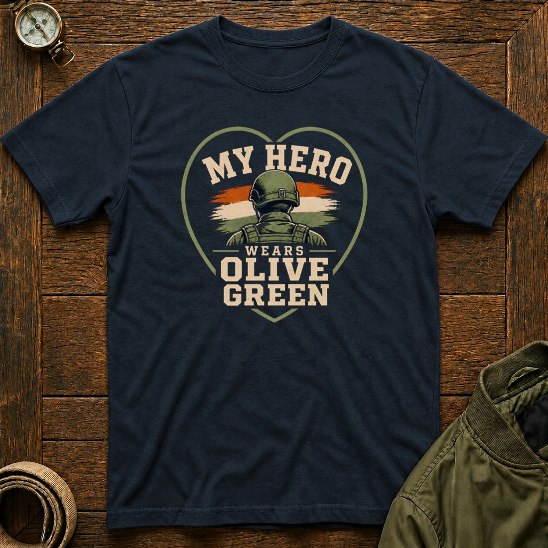 My Hero Wears Olive Green Navy Blue