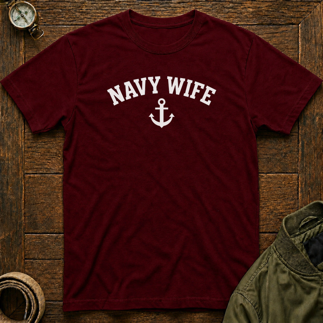 Navy Wife T-shirt Maroon
