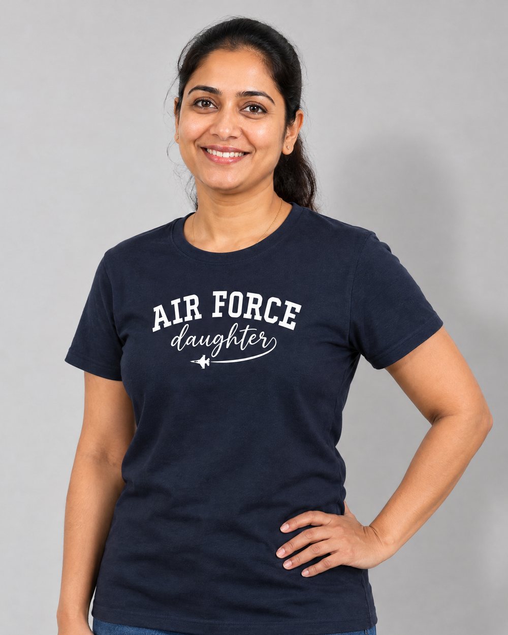 Air Force Daughter t-shirt worn by a model