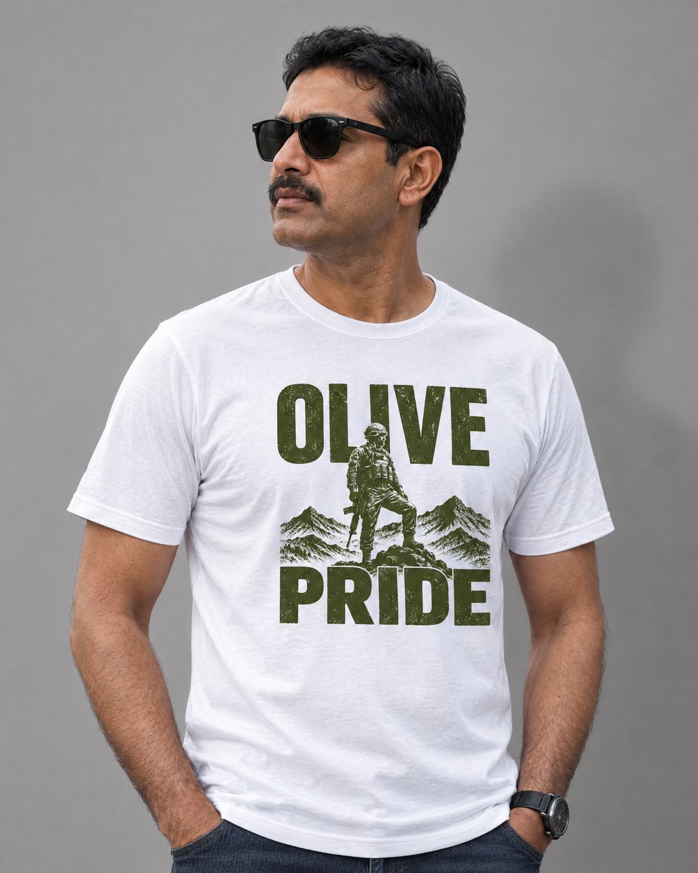 Olive Pride Army T-shirt t-shirt worn by a model